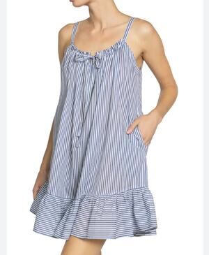 Robin Piccone Women's Sz M Harper Blue White Stripe Ruffle Hem Cover-Up Dress